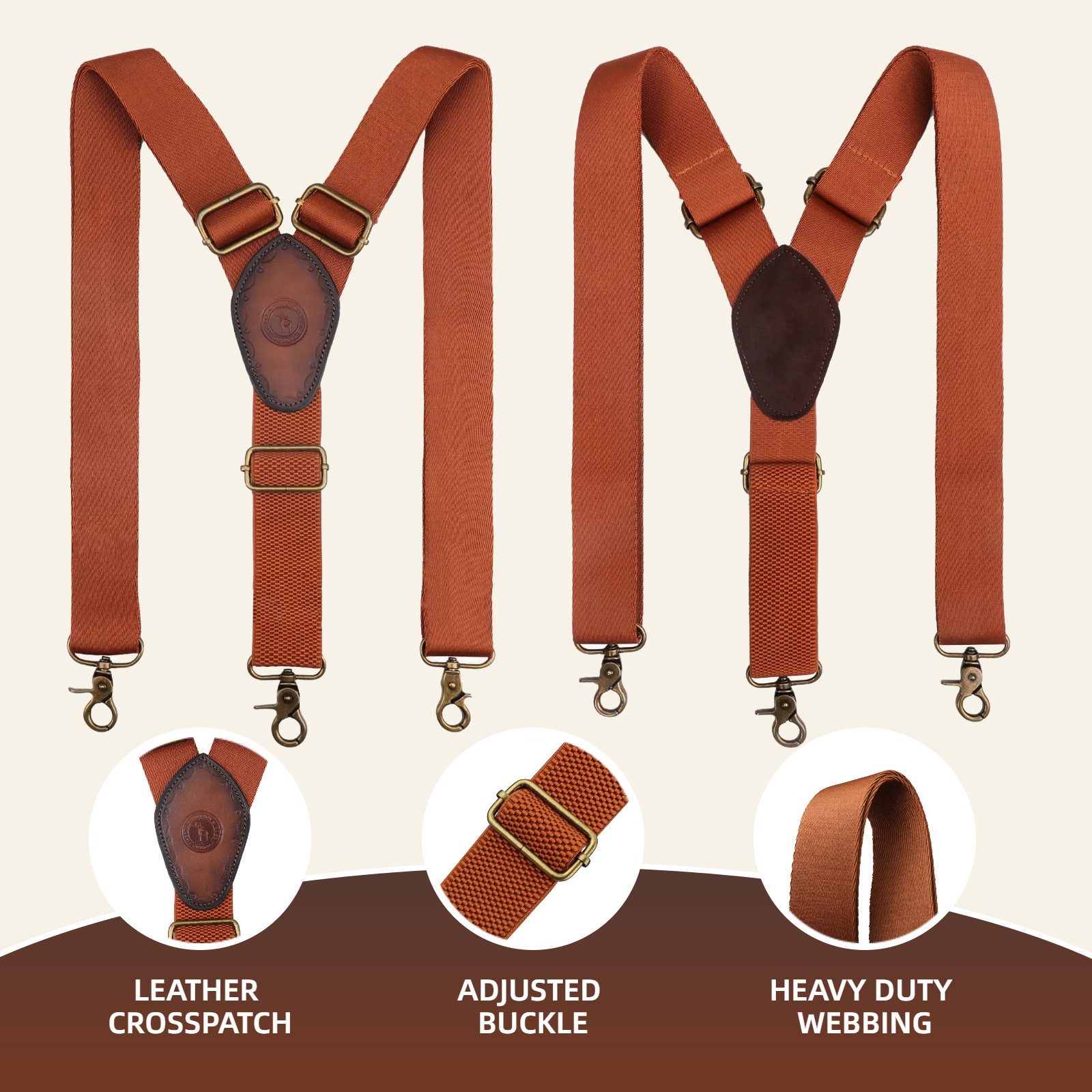 Tourbon Men's Suspenders Y Back Adjustable Y-Shaped Hooks Pants Braces Nonslip