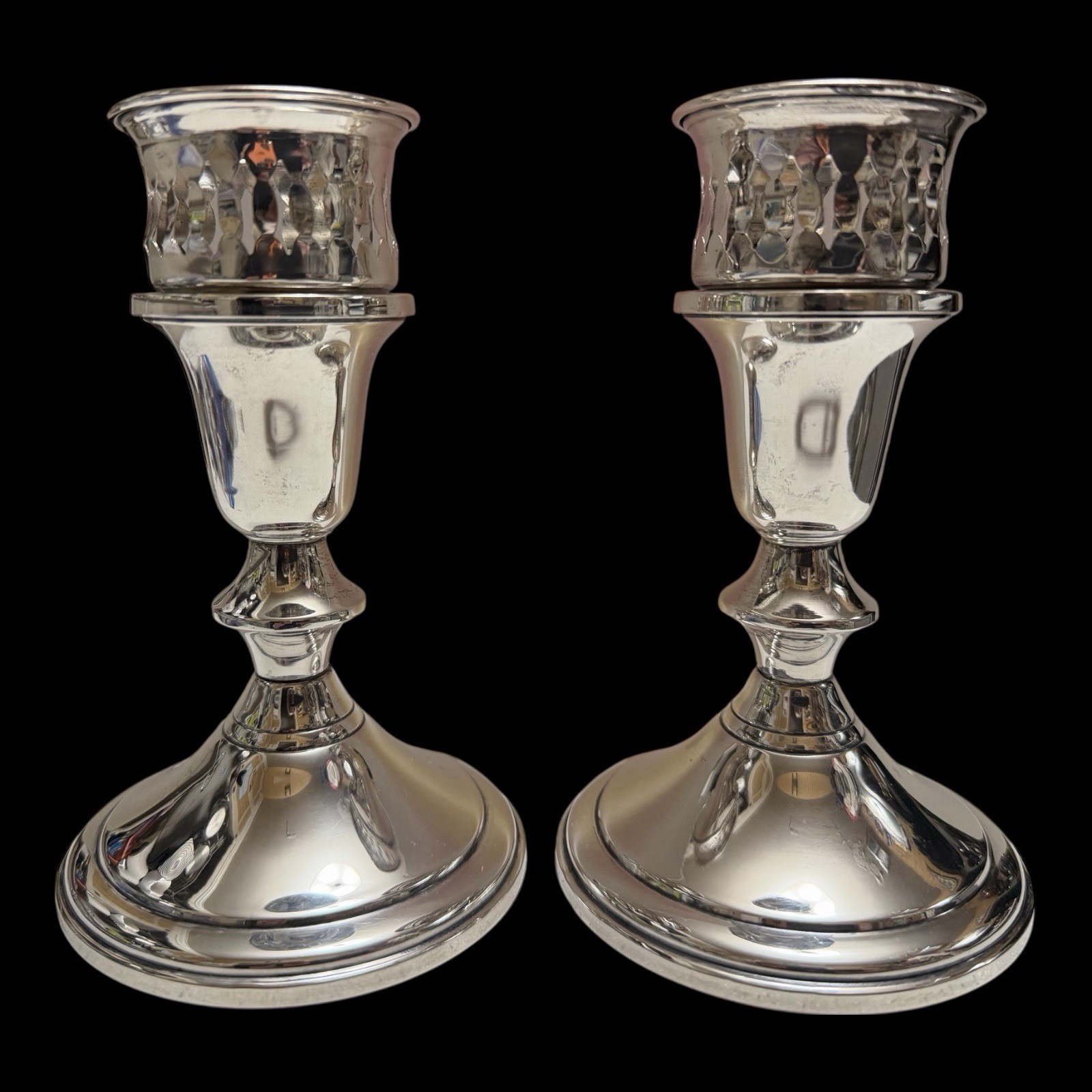 2 Towle #734 Silver Weighted Candle Holders with Sterling Filigree Adapters #51