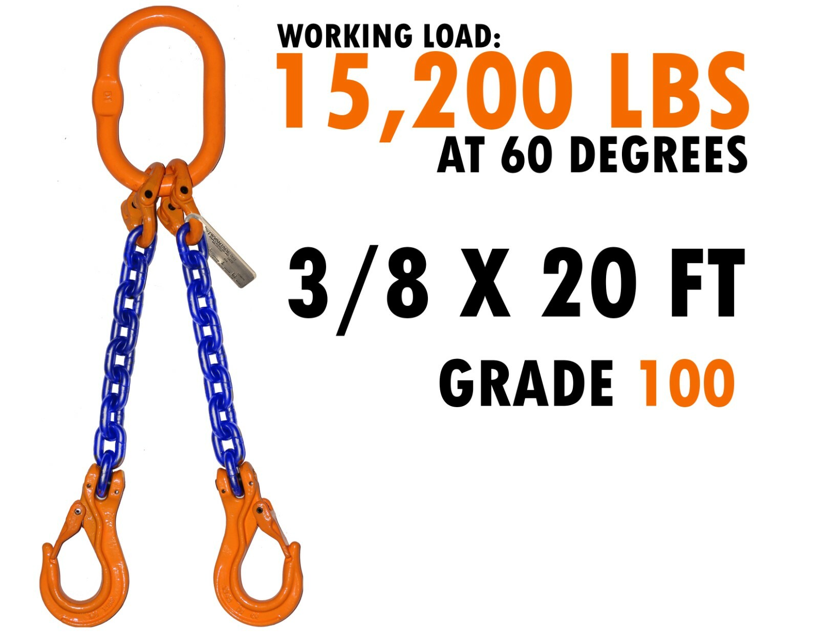 3/8" x 20' FT Grade 100 Chain Sling Spreader Safety Latch Hook Lifting Overhead