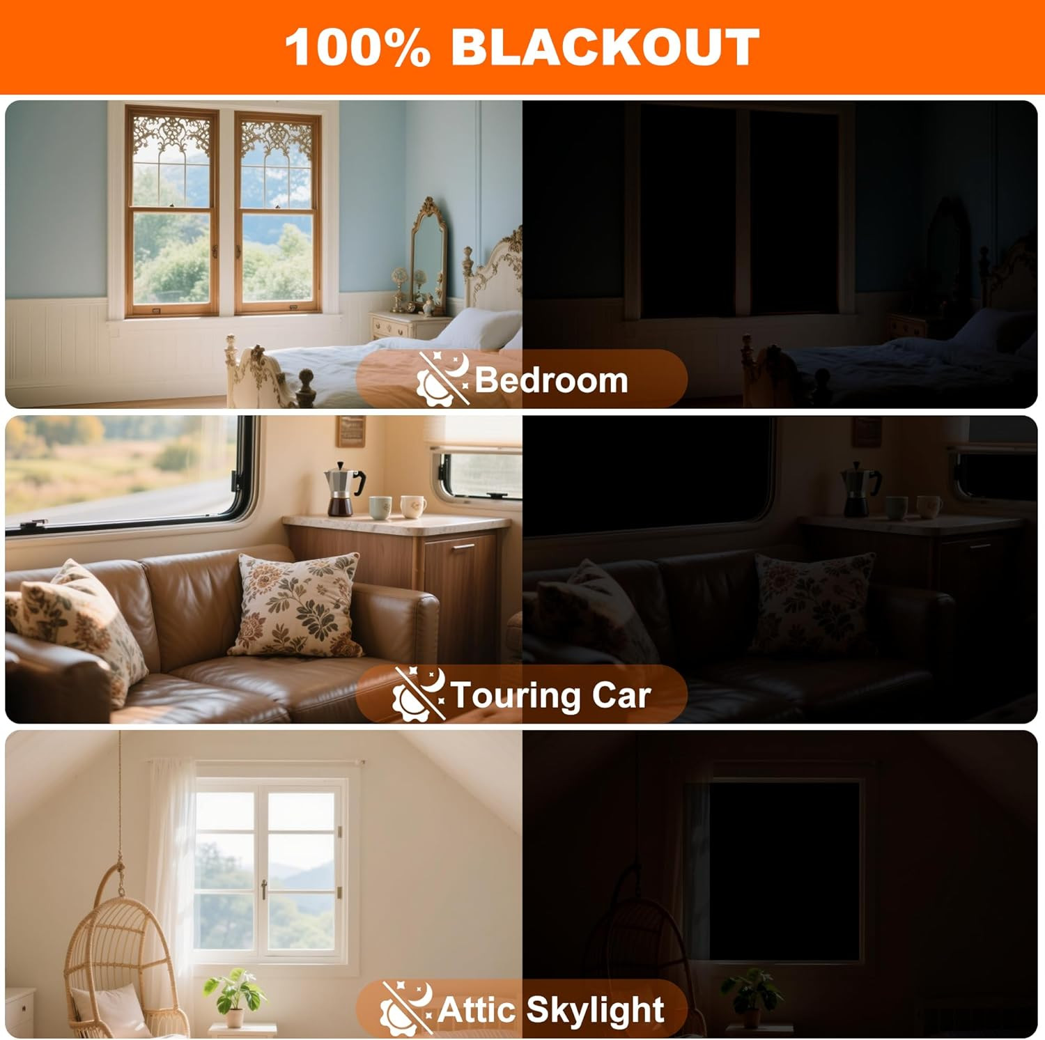 100% Blackout Curtains for Bedroom 118" X 57" Portable Window Blinds Cover Adhes