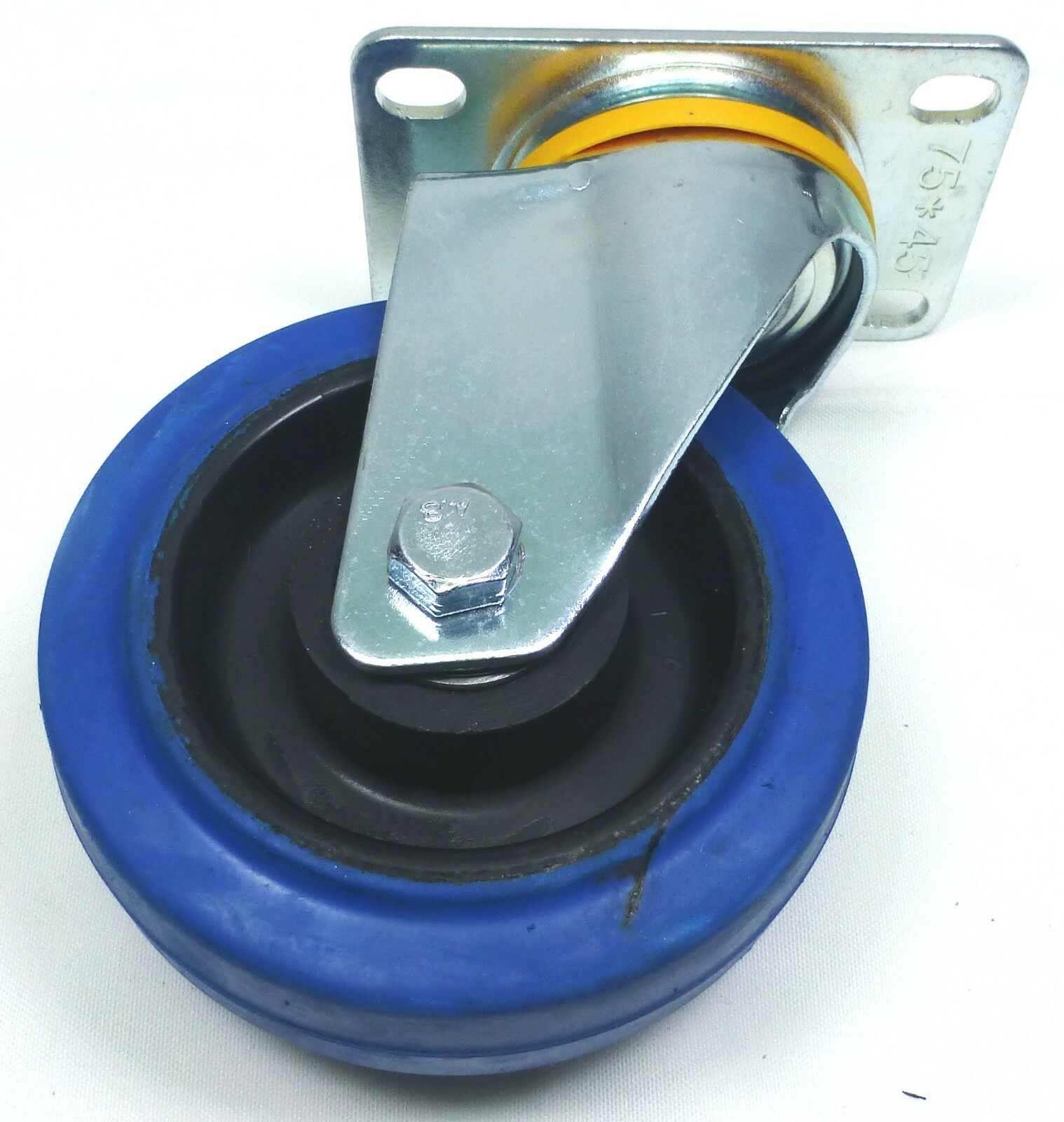 Set Of Four 4" Heavy Duty Swivel Casters, 4" Blue Rubber Wheels