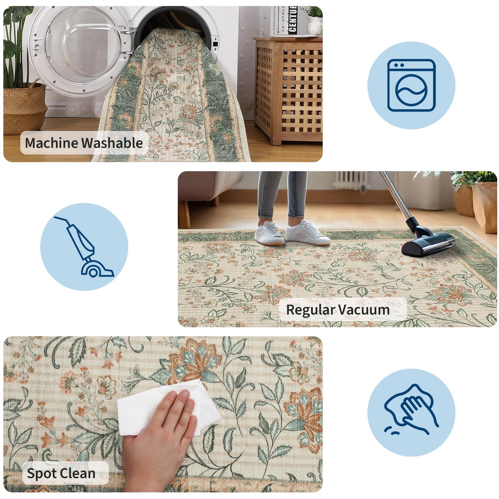 Area Rugs 8x10 for Living Room, Sage Green Large Washable Rug Botanical Soft ...