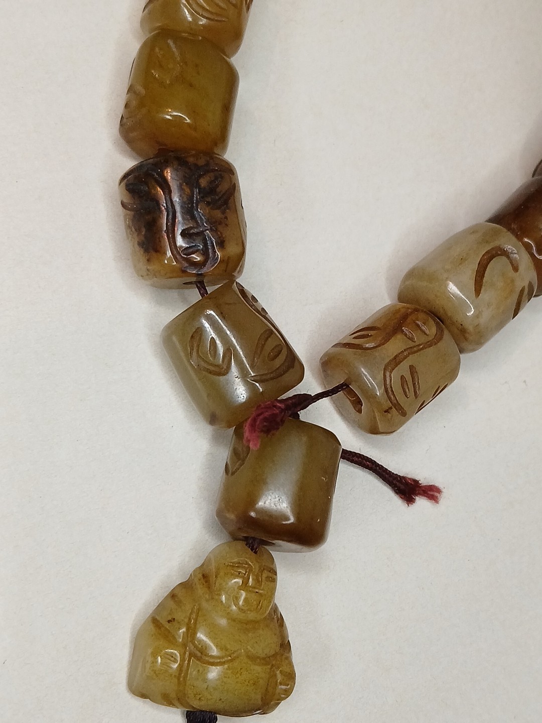 Antique Vtg Original China Tibetan Carved Prayer Jade Beads Buddha