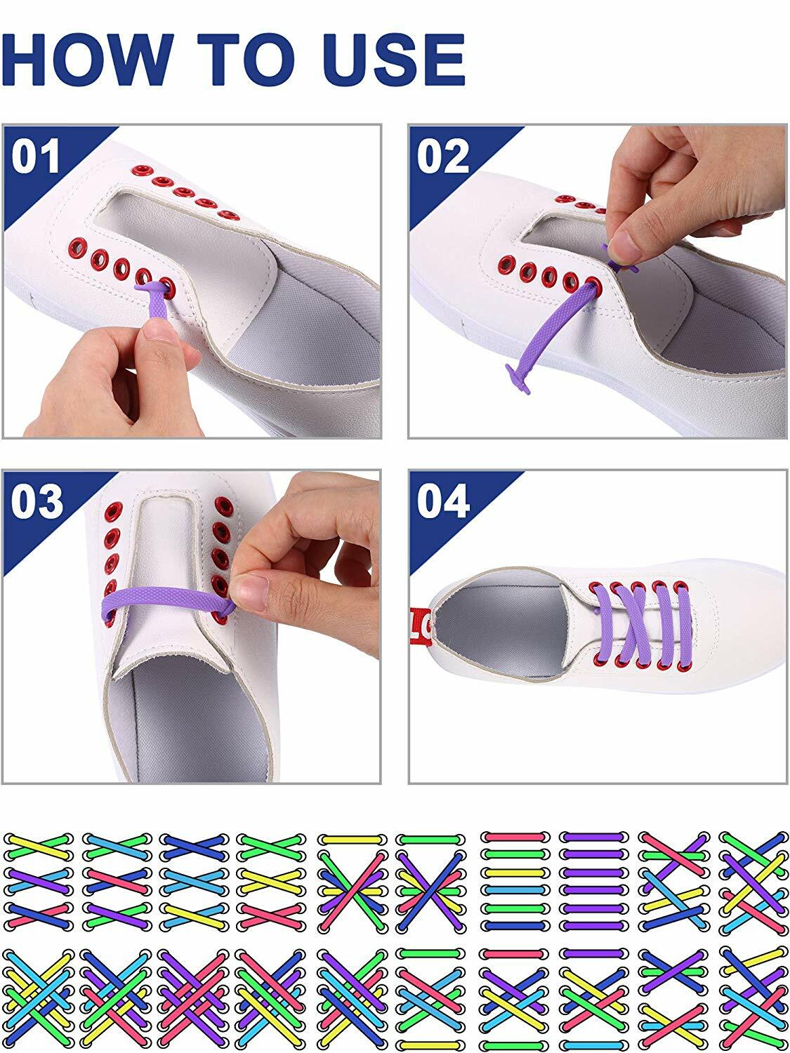 No Tie Shoelaces Elastic Shoe Laces Silicone Rubber For Kids Adults Sneakers