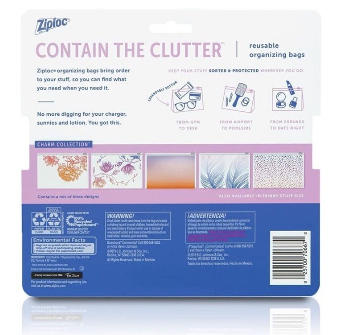 Ziploc Reusable Accessory Bags - Contain the Clutter Charm Collection