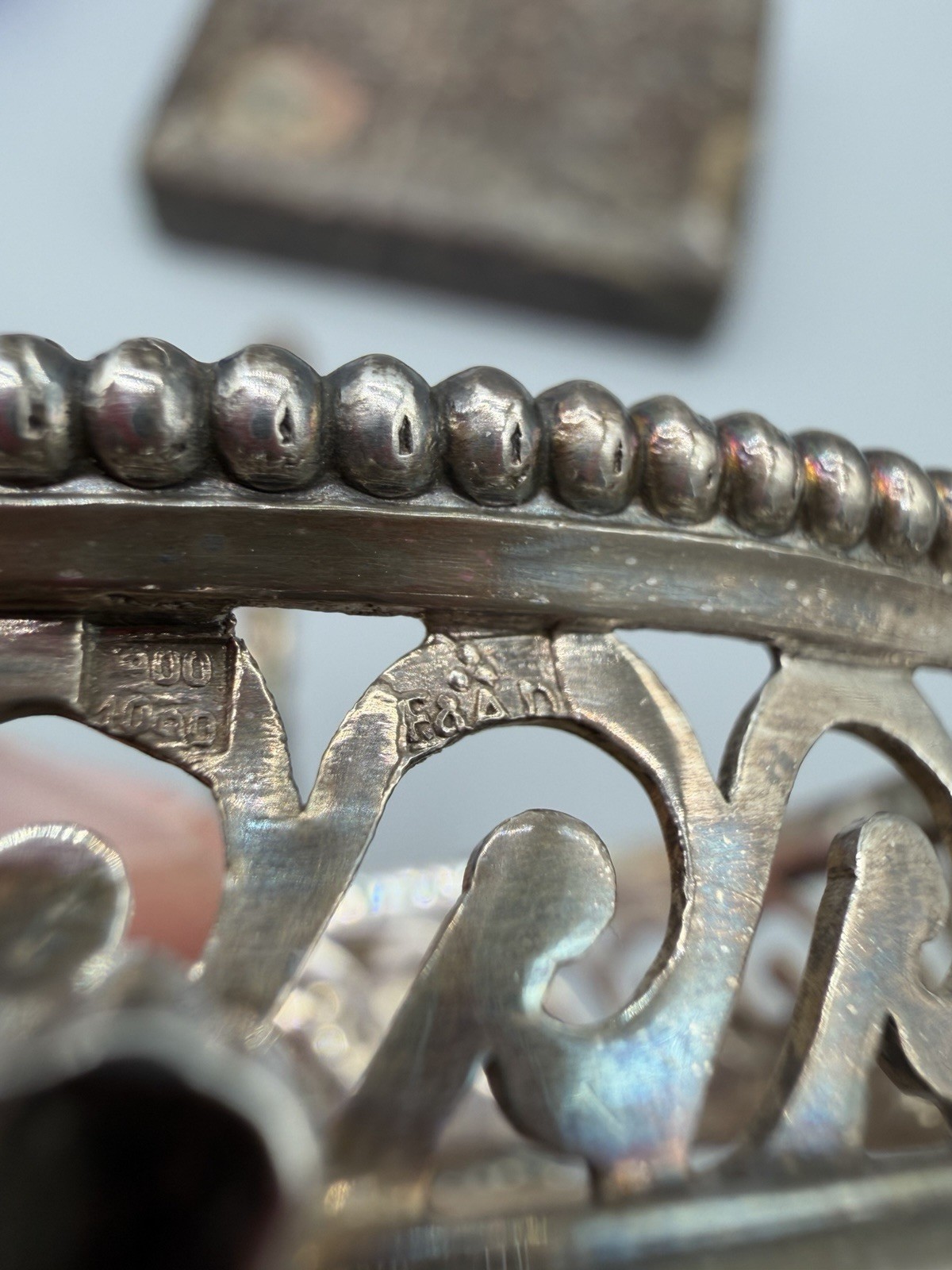 Belgian .900 Silver Double Salt Cellar with Cobalt Glass Liners, 334 grams