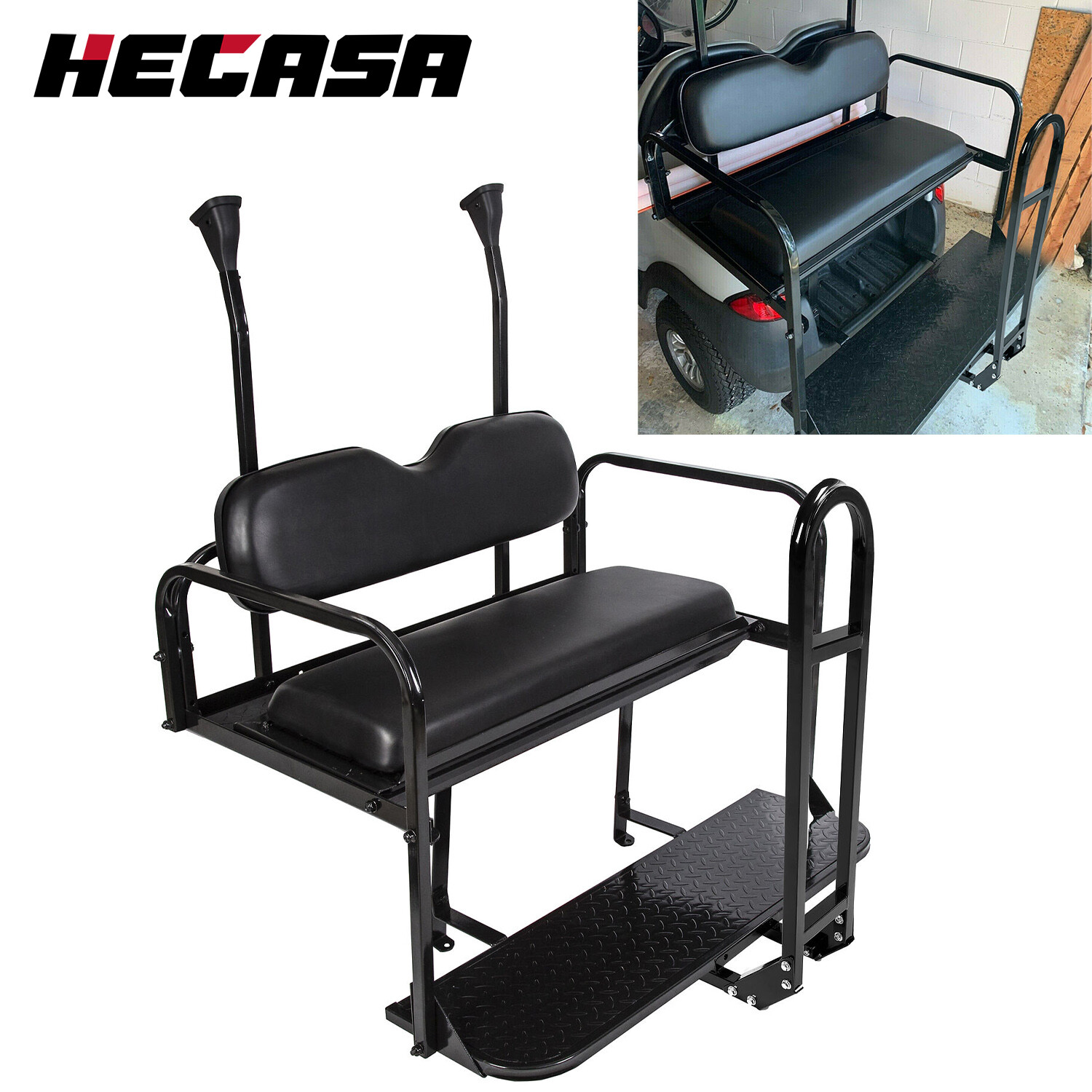 For Club Car Precedent Golf Cart Flip Folding Rear Back Seat Kit - Black Seats