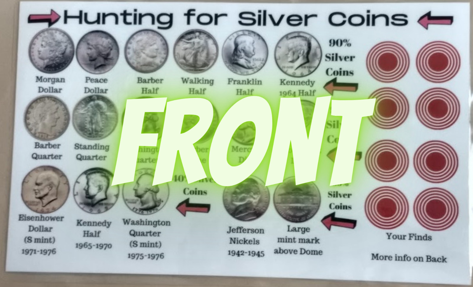 Hunting for Silver 9" x 14.5" Coin Roll Hunting - Sorting Mat / + Bonus Gift