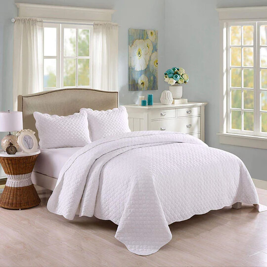 100% White Cotton Quilt Set Bedspread Coverlet