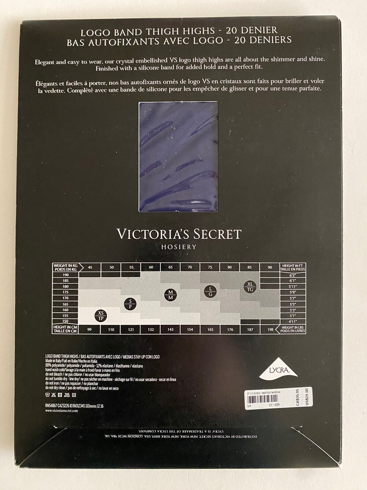 Victoria's Secret VERY SEXY Crystal Stockings Thigh Highs Noir Navy VS Small