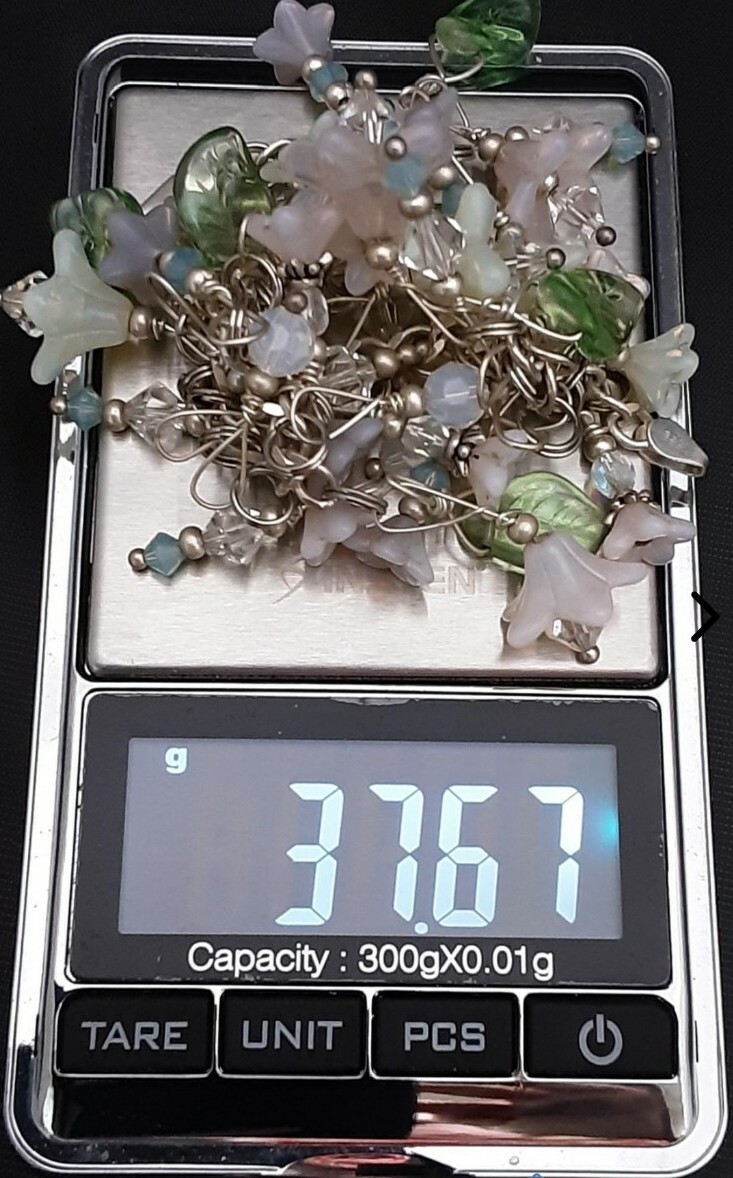 VTG Sterling Charm Braclet Pastel Dangle Opalescent Beads Flower Glass Lampwork