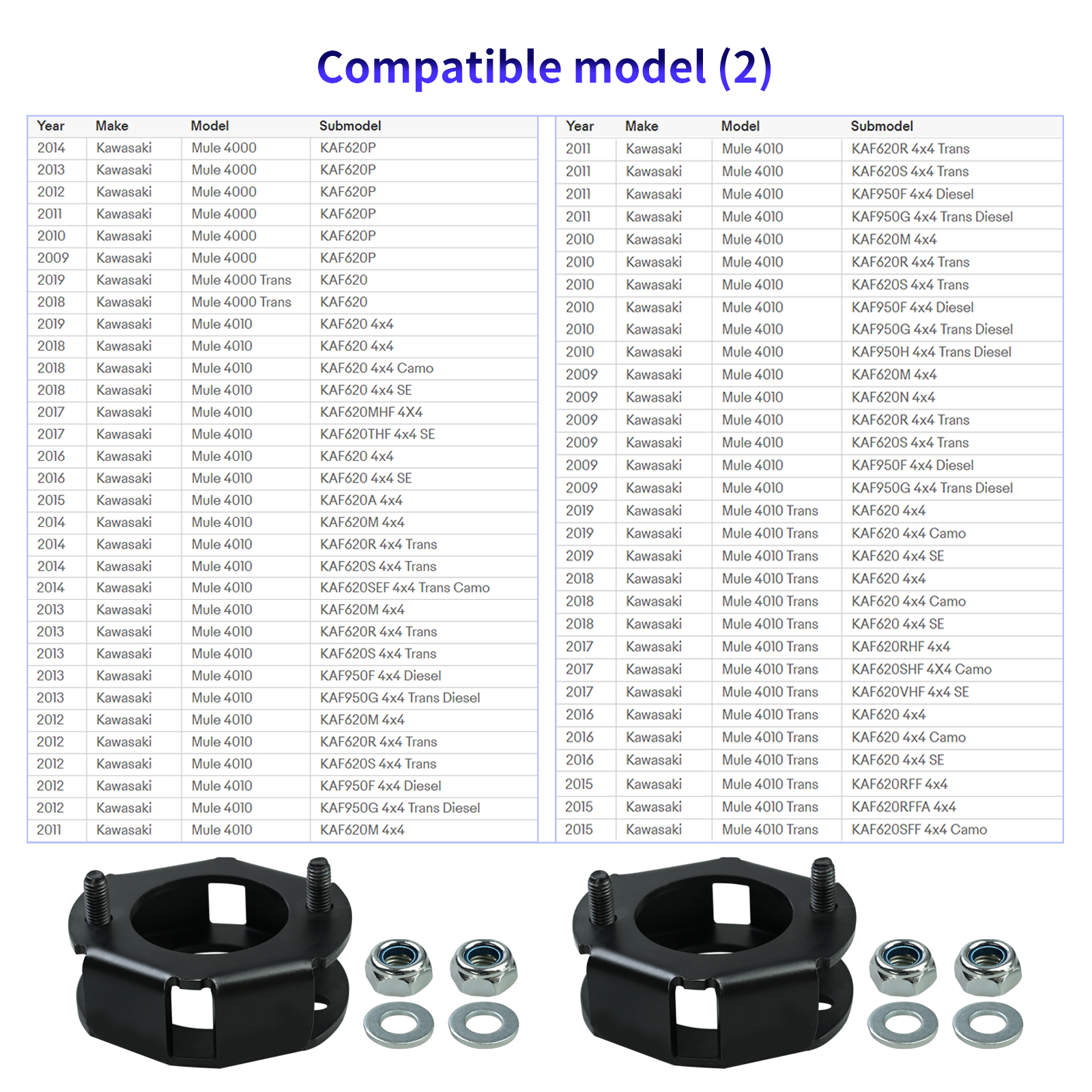 2" Front Lift / Leveling Spacer Kit For Kawasaki Mule 2510 4010 4000 Series