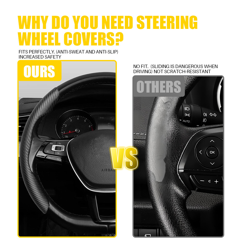 2X Carbon Fiber Universal Car Steering Wheel Booster Cover NonSlip Accessory EOA