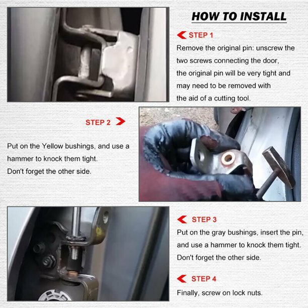 2pcs Door Hinge Pin w/ Bushing Repair Kit for Ford Mustang 94-04 Ranger Lincoln