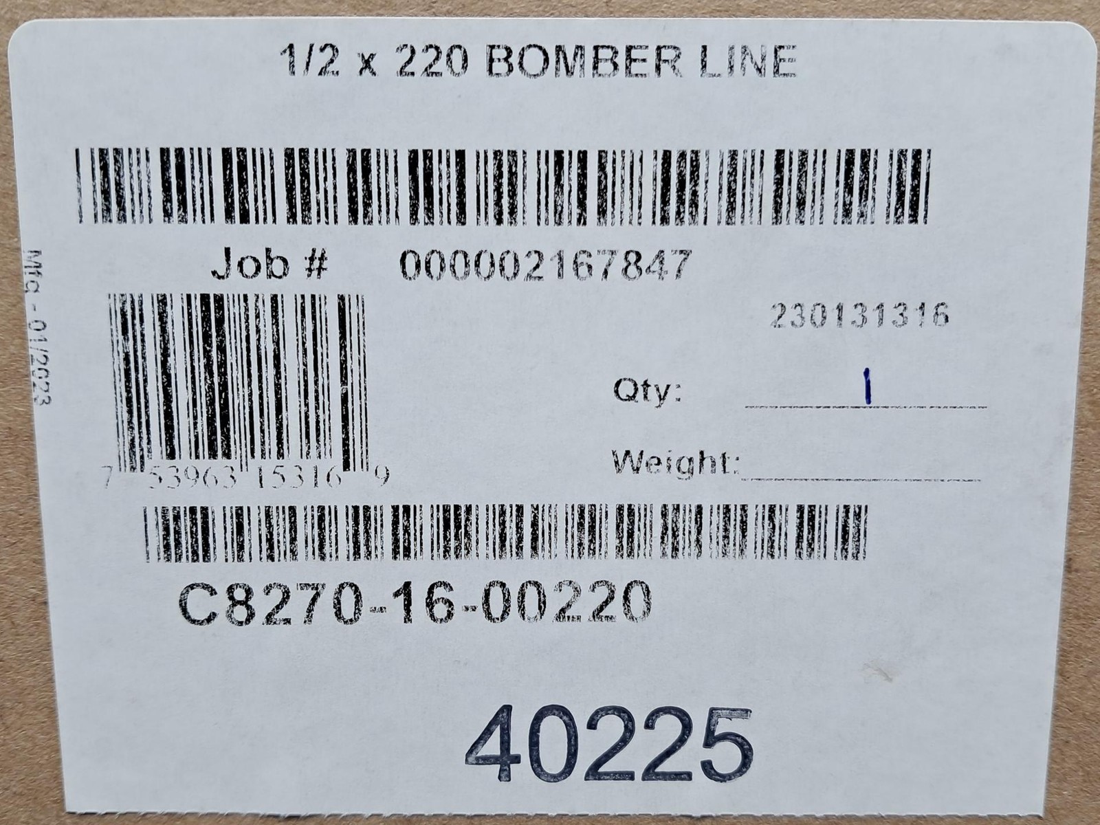 Teufelberger 220' x 1/2" Bomber Line Climbing Rope C8270-16-00220