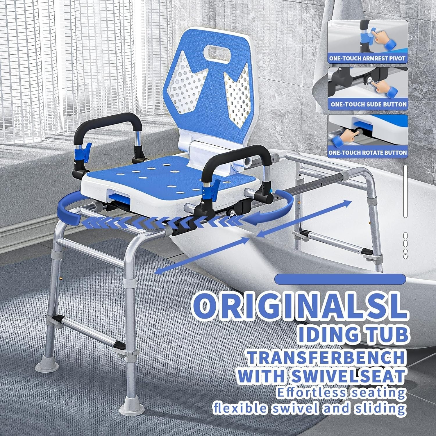 Sliding Shower Chair Swivel Tub Transfer Bench with Backrest and 400lbs Capacity