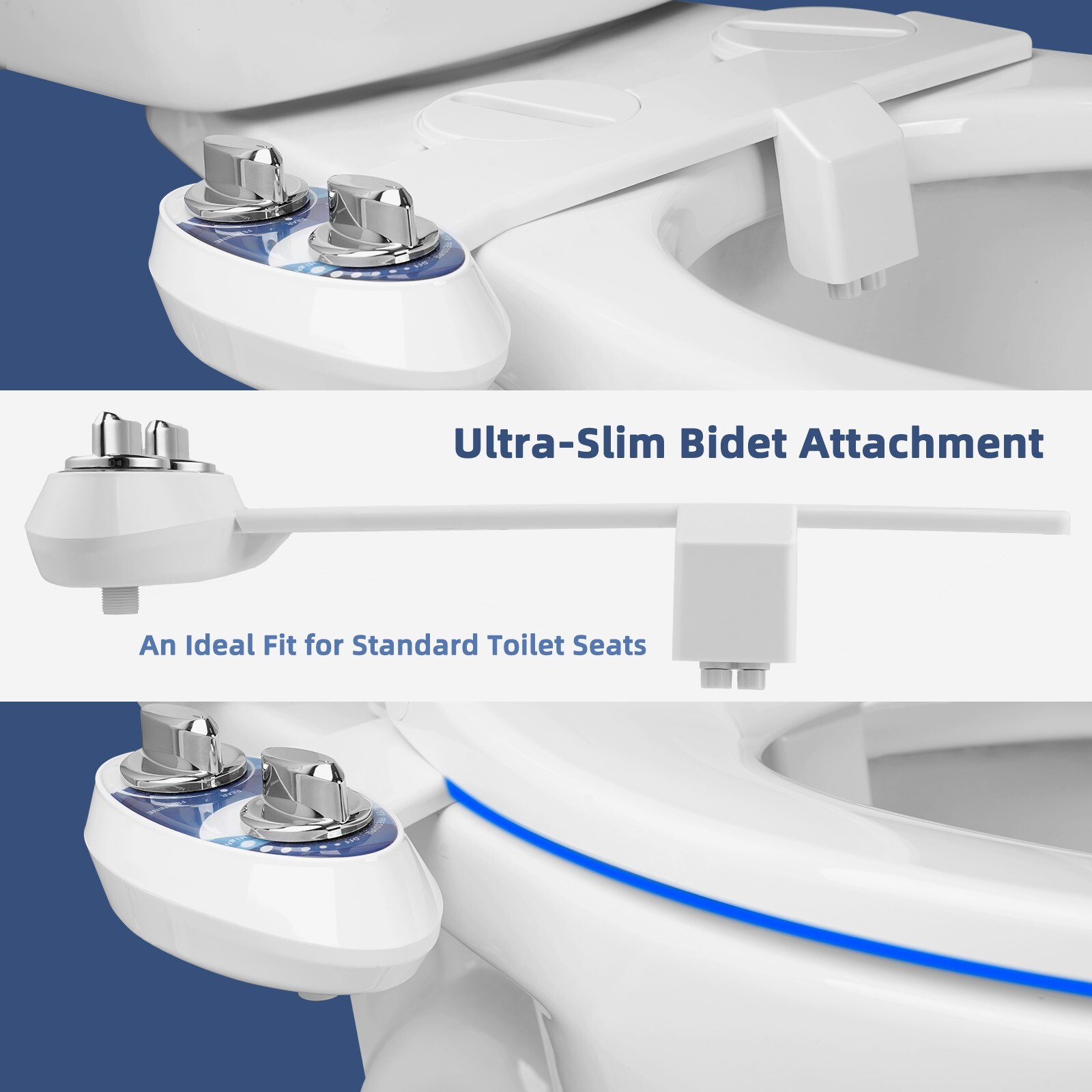 Bidet Fresh Water Spray Kit Non Electric Toilet Seat Attachment with Dual Nozzle