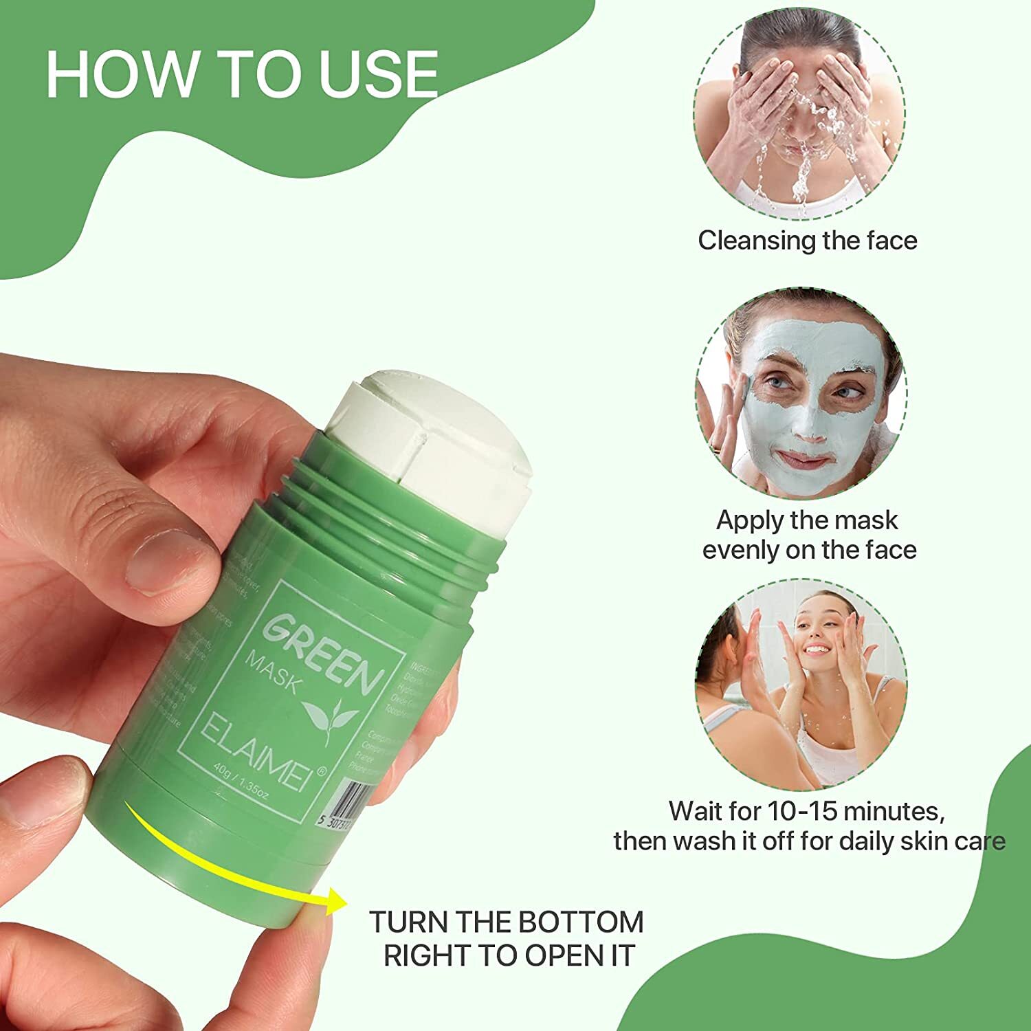 4 × Green Tea Purifying Clay Stick Mask for Deep Clean Pore Blackhead Remover US
