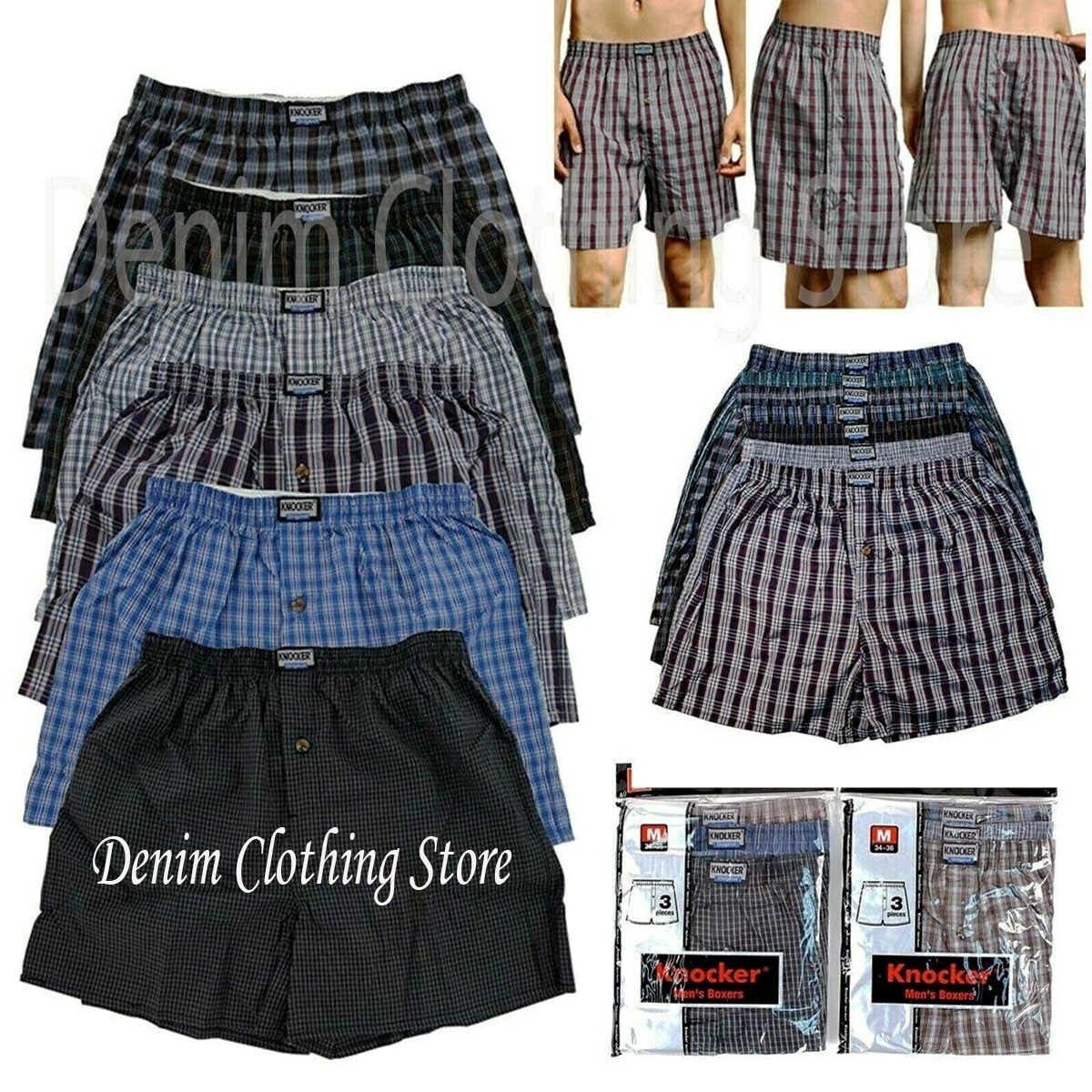 Men Knocker Boxer Trunk 3 6 12 Pack Lot Plaid Shorts Checkered Underwear Briefs