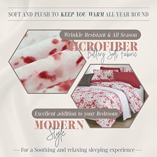 Reversible 10-Piece Comforter Set, Tie-Dye Print, Decorative King Burgundy