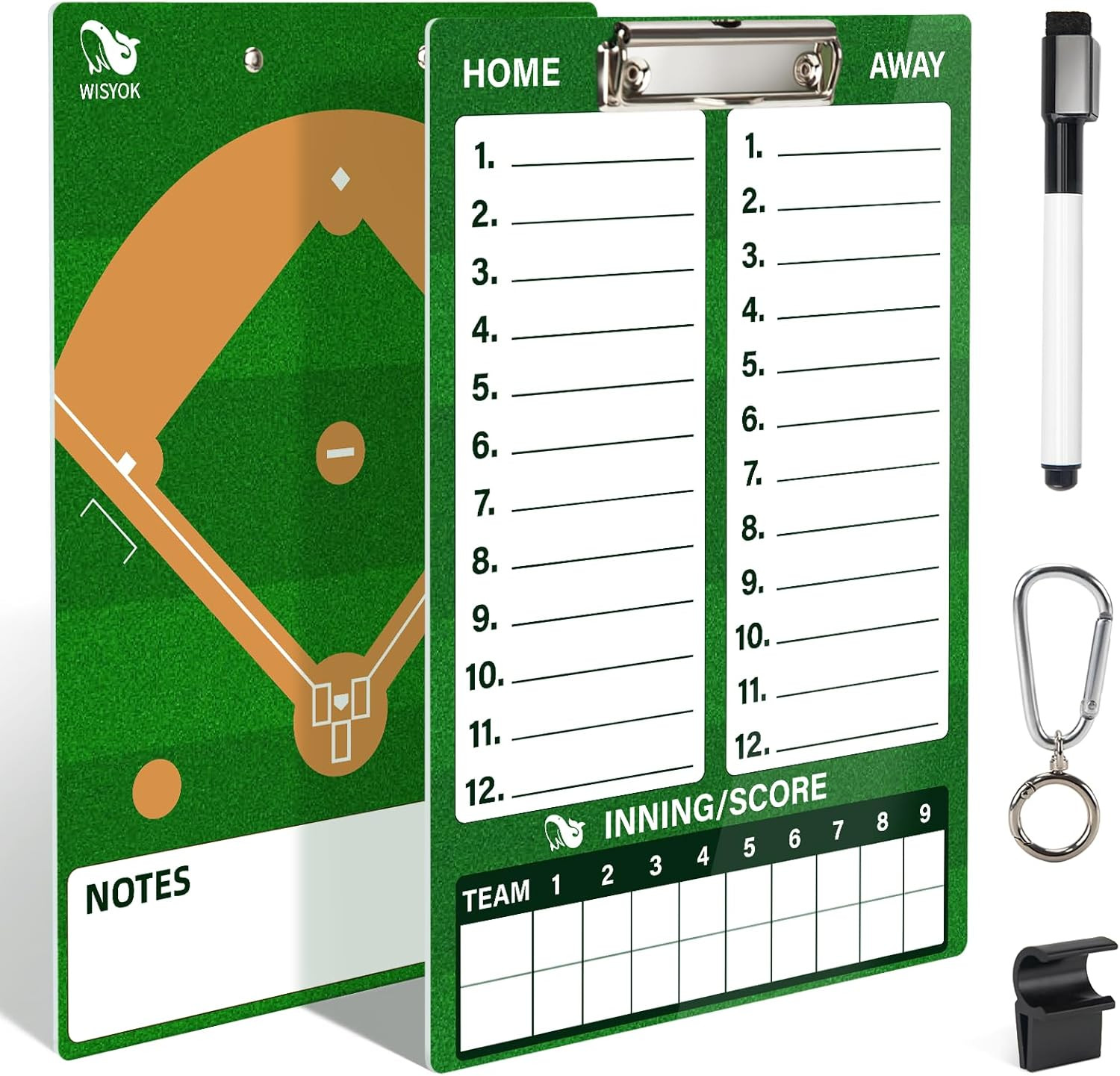 Double-Sided Dry Erase Clipboard for Coaches, Baseball, Softball Lineup Board wi