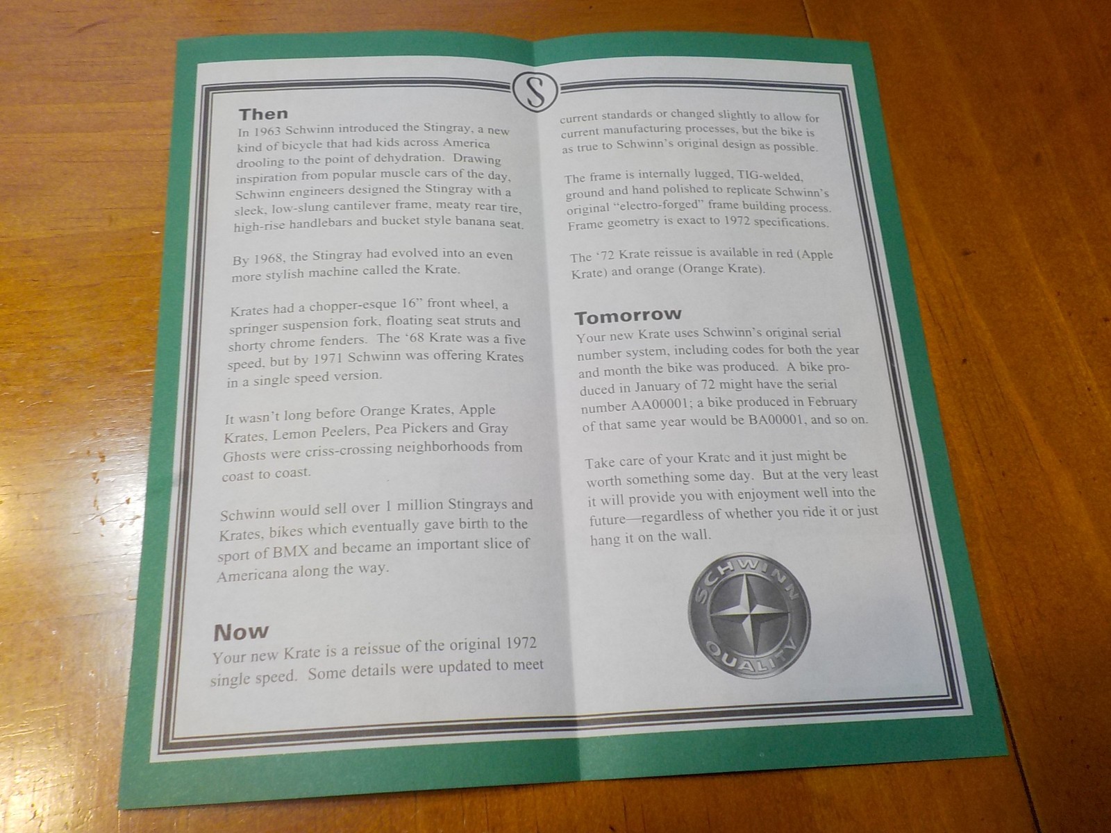 SCHWINN KRATE STING-RAY OWNERS MANUAL