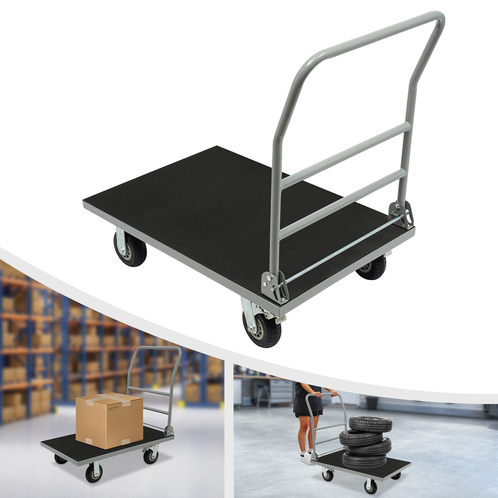 Platform Truck Trolley Foldable Platform Cart 2200lb w/ 4 Wheels for Warehouse