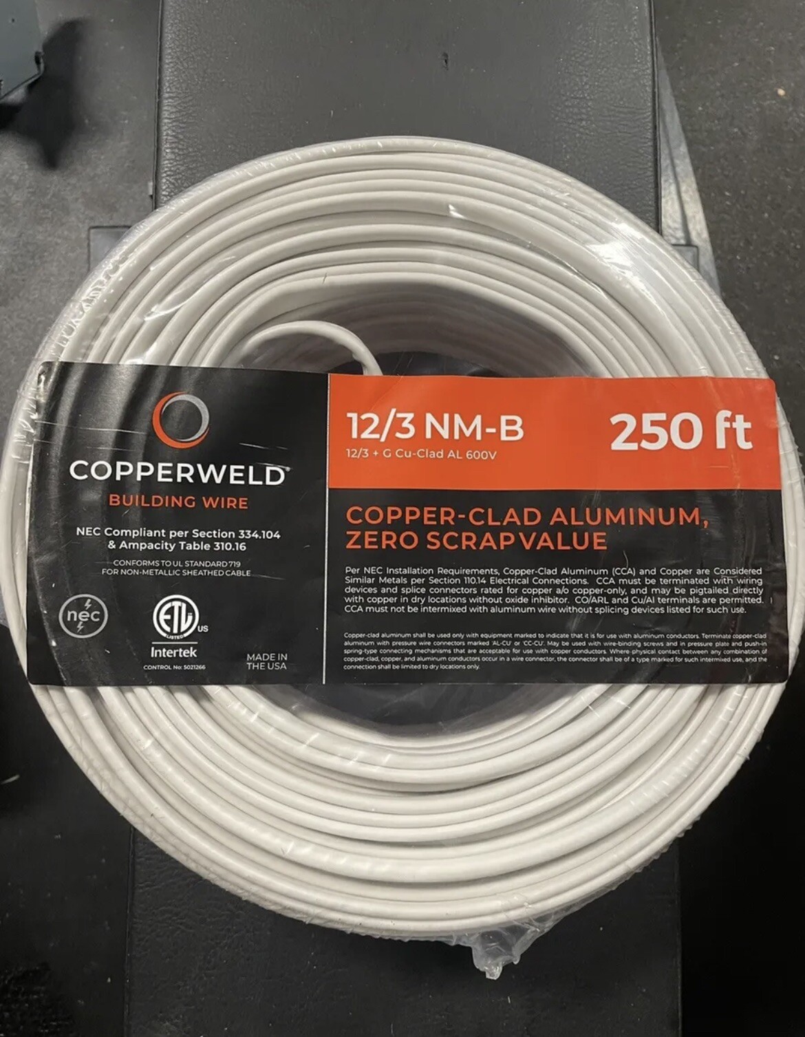 12/3 electrical wire 250 Ft