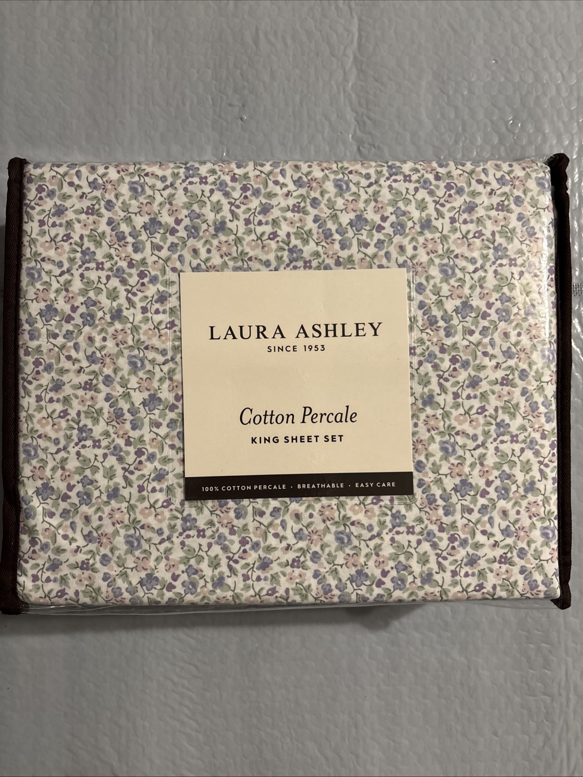 Laura Ashley 4-Piece Cotton Percale King Sheet Set (EMOGENE T200 HTR KG SHEET SE