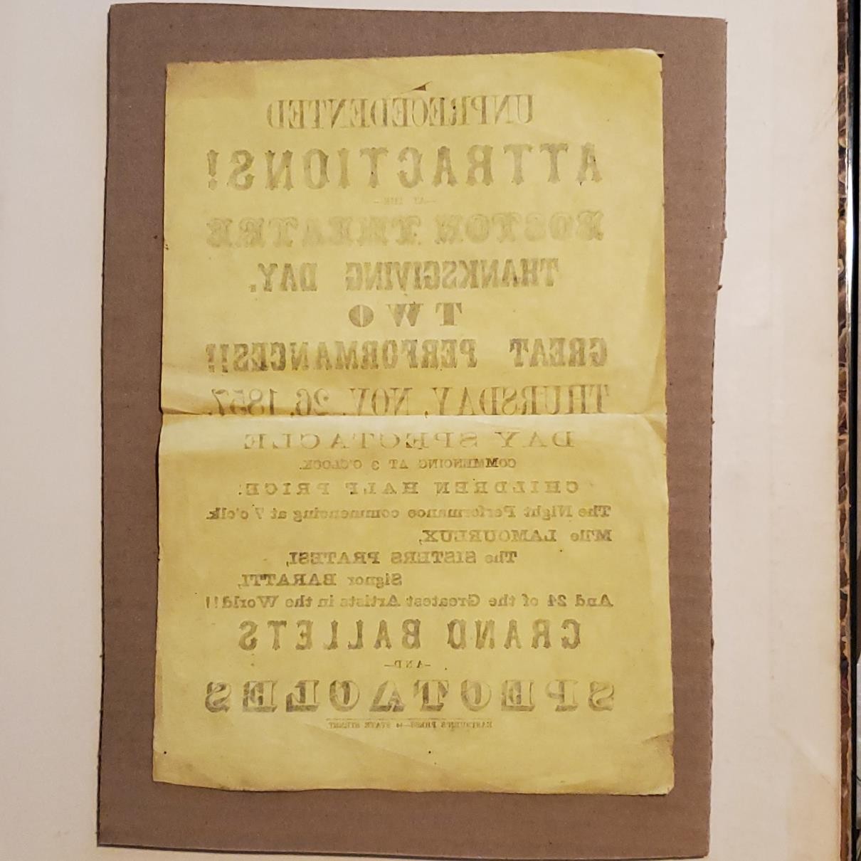 2144----1857 Boston Theatre broadside - special Thanksgiving event