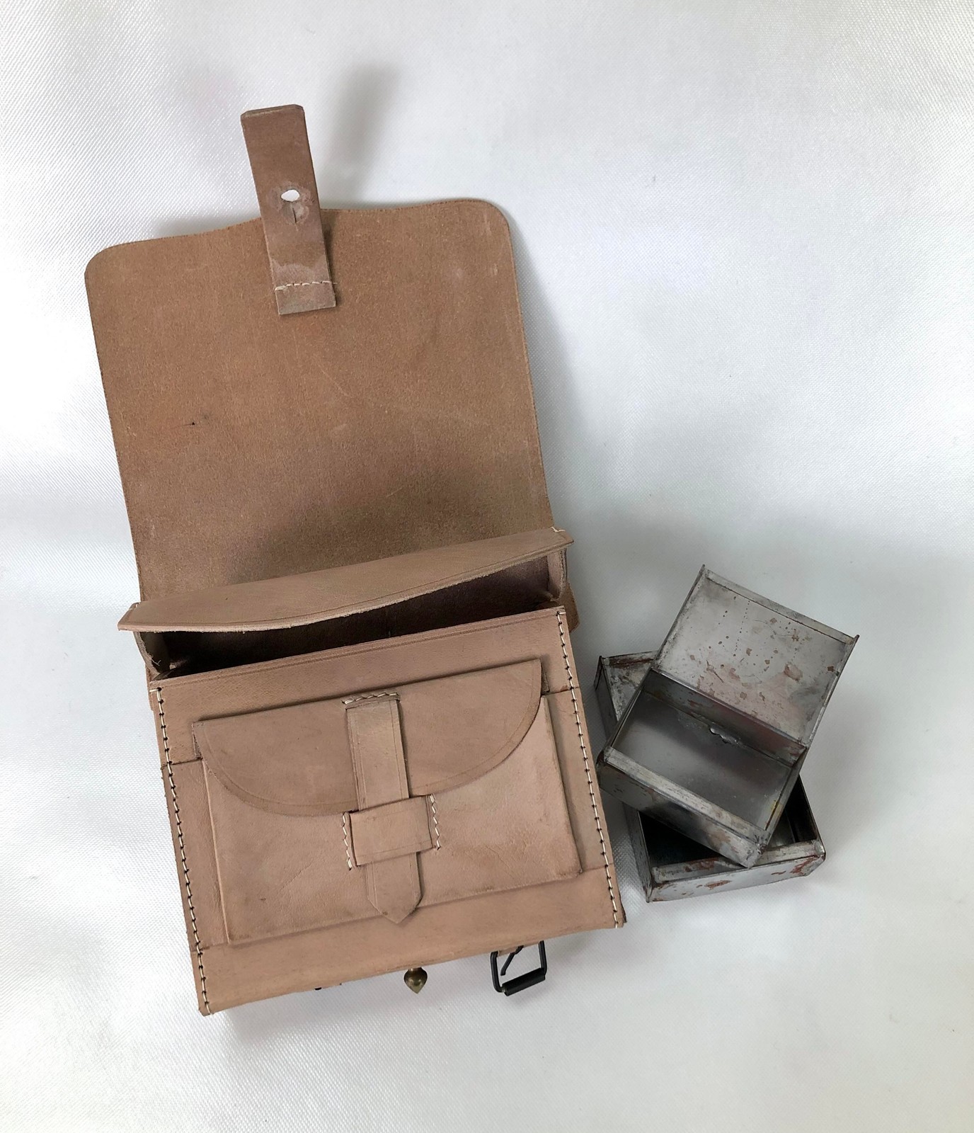 Natural Leather Civil War Cartridge Box with Tins