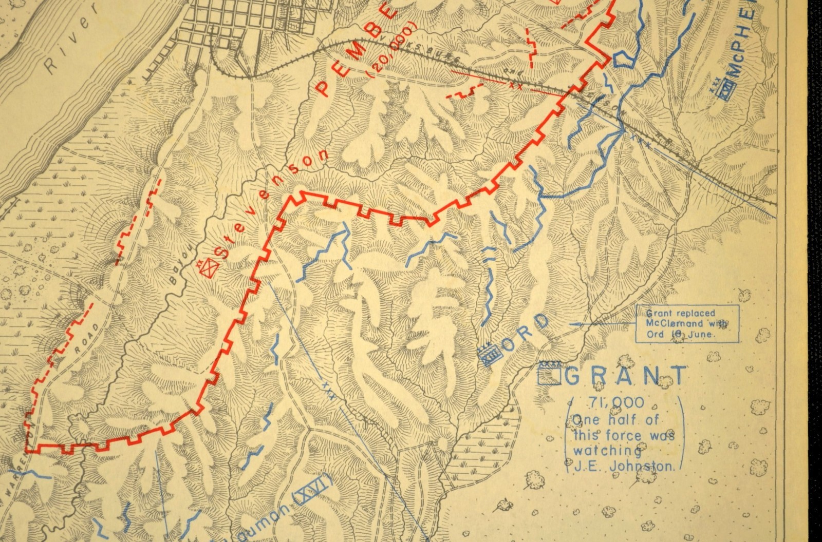 Vintage Siege of Vicksburg Map Mississippi Ulysses S Grant John Pemberton