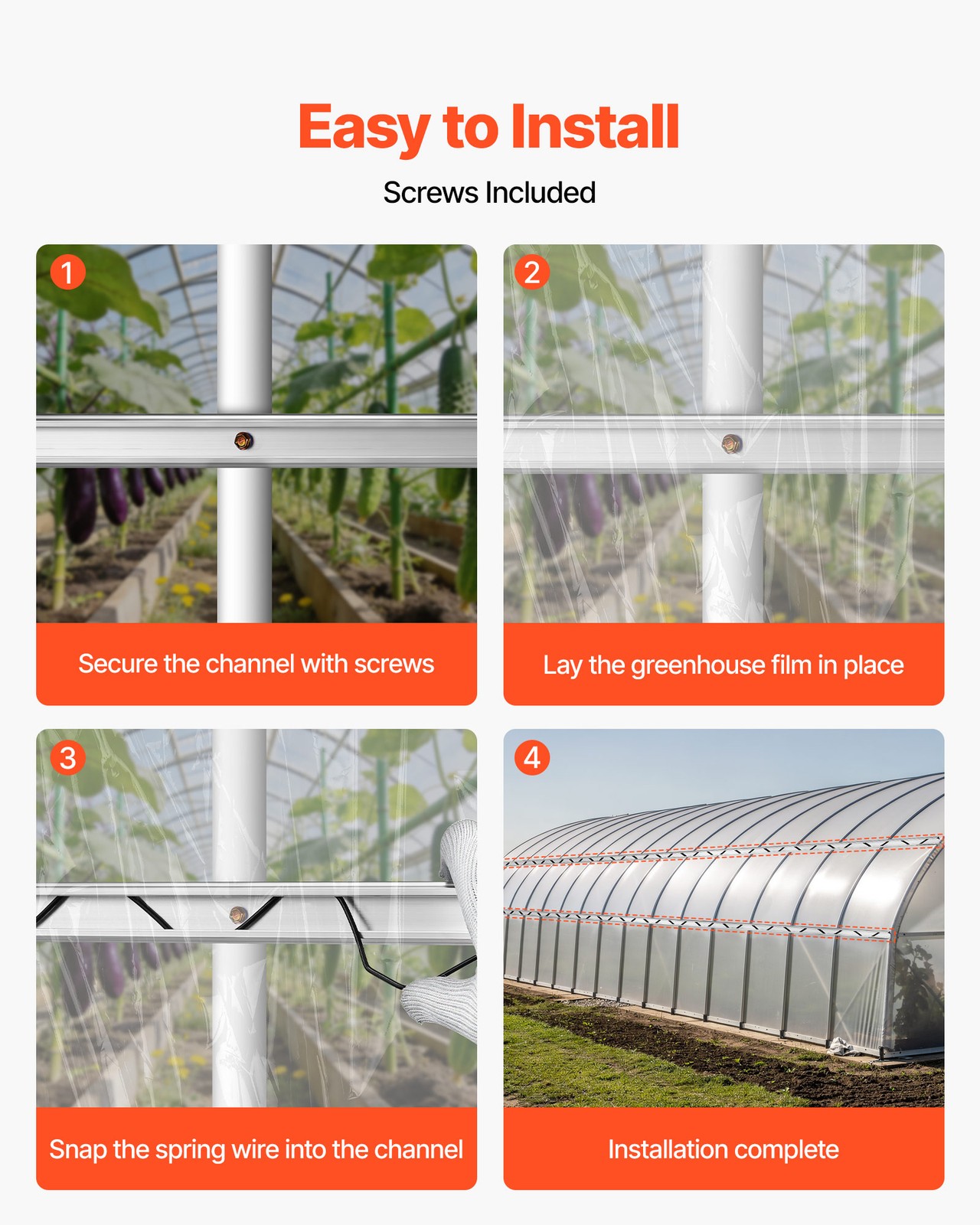 VEVOR Greenhouse Spring Wire & Lock Channel Aluminum Alloy 50 Packs 6.56 ft