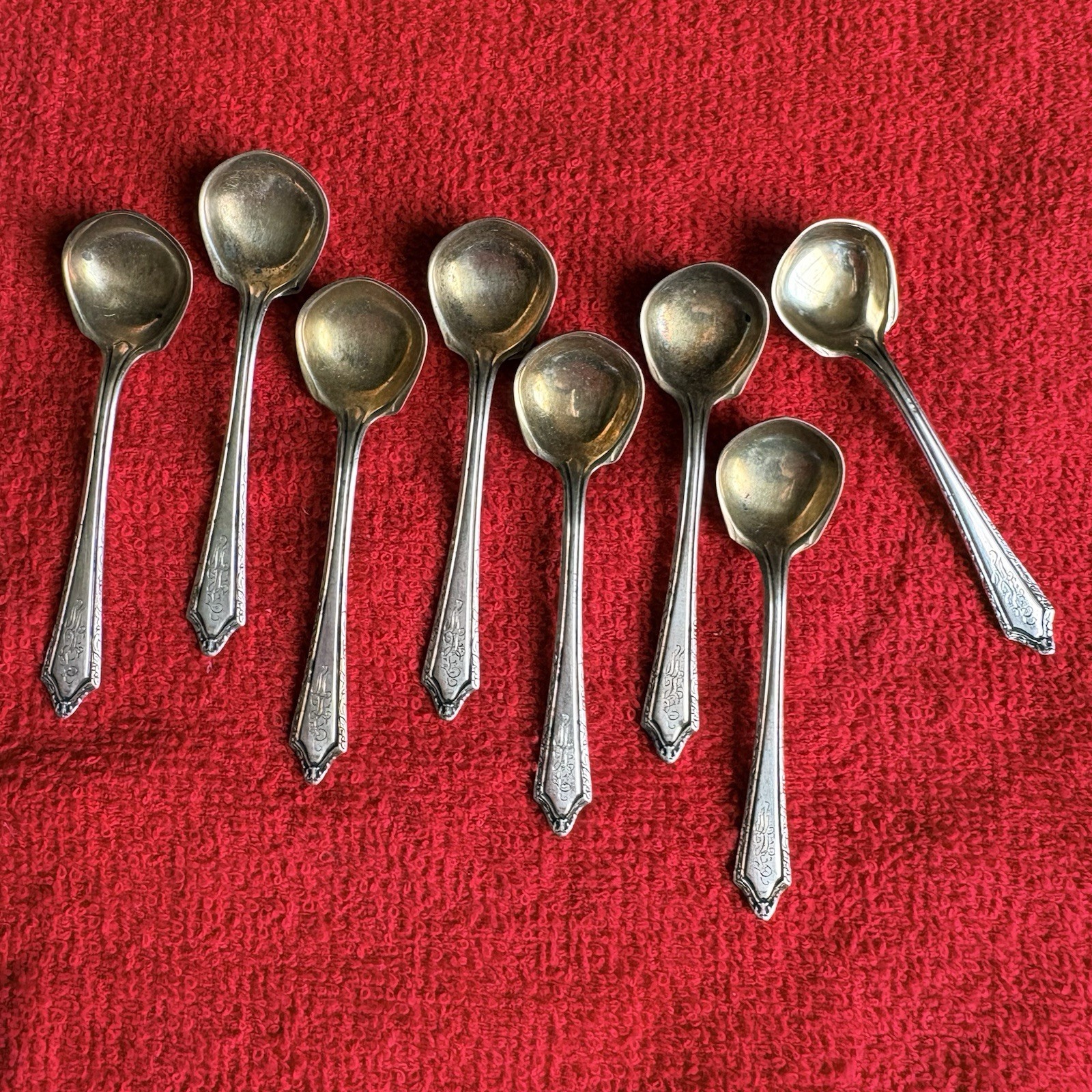 Vintage Sterling Silver Salt Spoon Set Of 8 Classic Design Gold Washed Bowl. mon