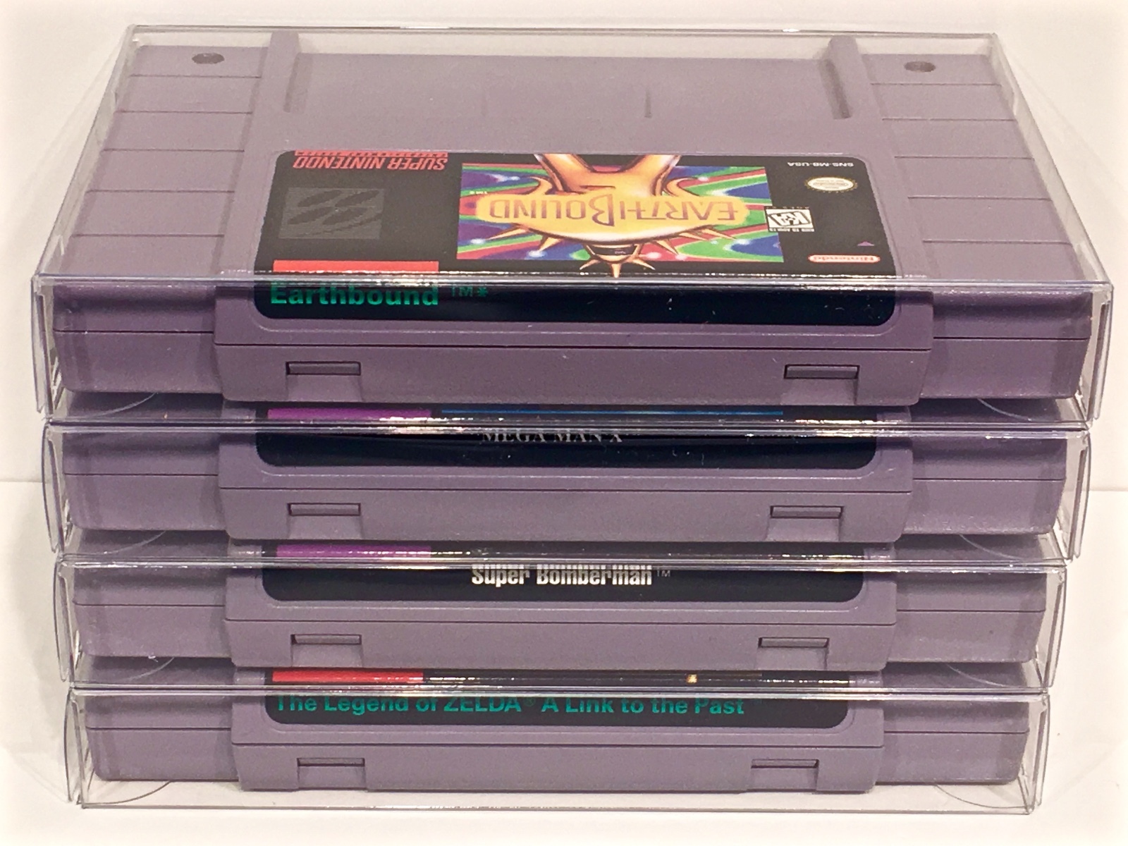 25 SNES Cartridge Protectors Custom Clear Cases Super Nintendo Video Game Carts