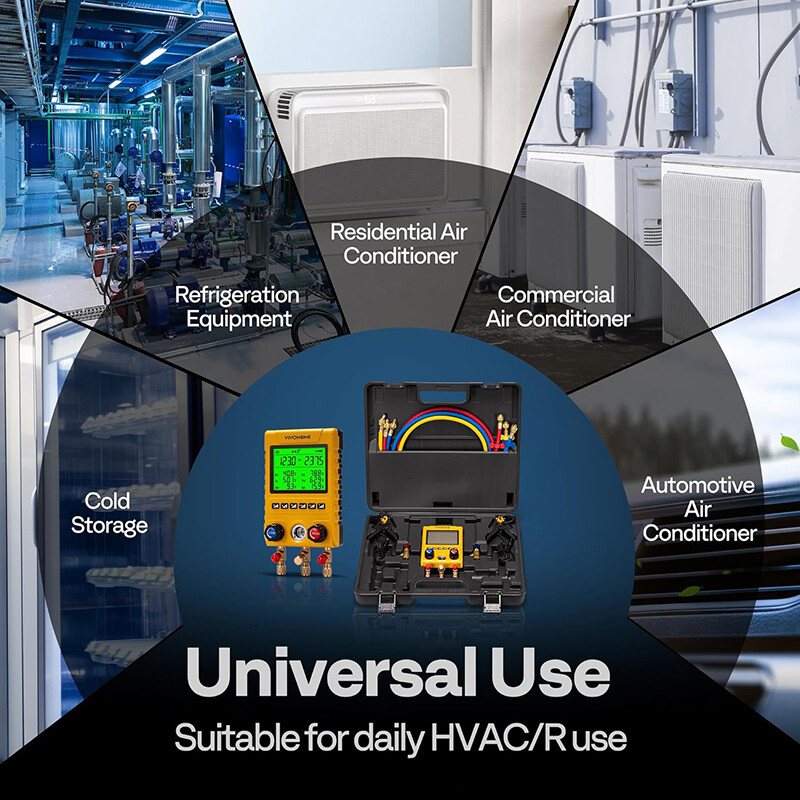 Digital HVAC Manifold Gauge Set Refrigeration AC Gauges for R1234yf R134a R410a