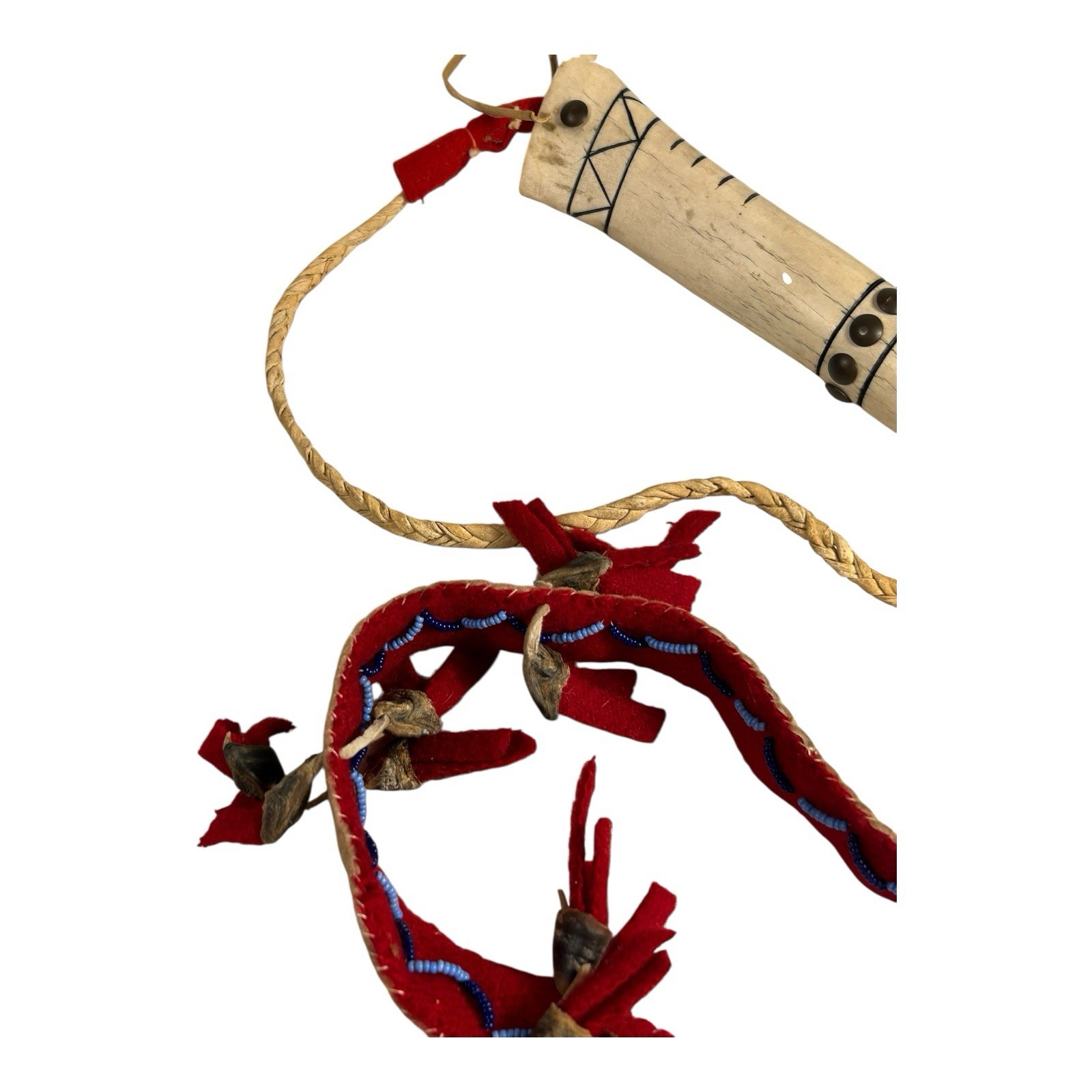 Vintage Authentic Native American Elk Antler Studded Quirt