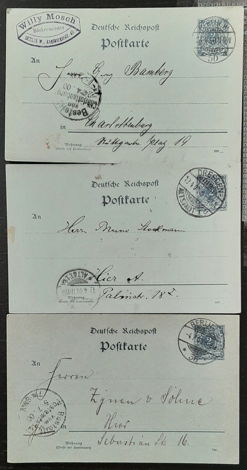 y(GER-860) GERMANY 1900 REICHPOST 2pf postal postcard used (3) different cards