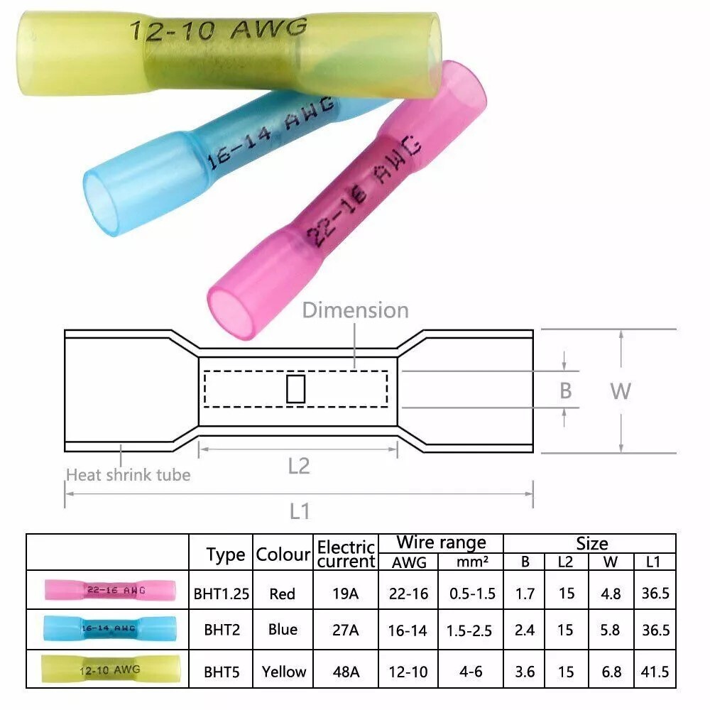 Waterproof Heat Shrink Butt Connectors Marine Crimp Wire Splice Terminals kit