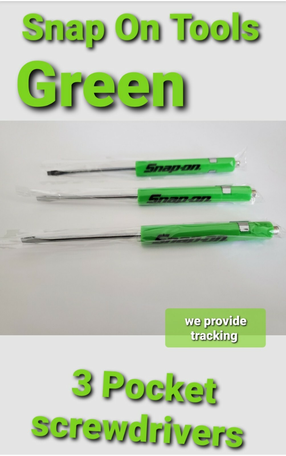 3 Snap on tools screwdrivers per order Green pocket screwdriver magnet end NEW!!