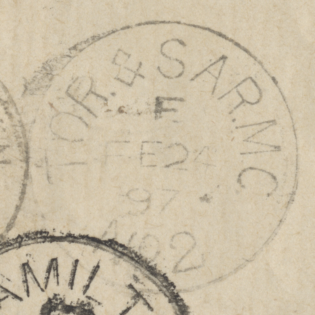 1897 Registered Cover Brunner ONT to Hamilton Georgetown Squared Circle 2 RPOs