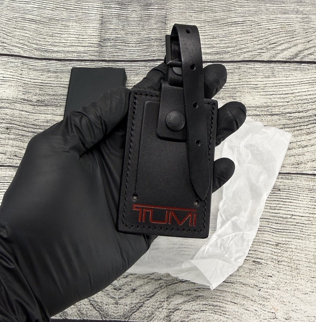 NEW TUMI Black / Red Leather Name Tag For Any TUMI Luggage Bag Backpack