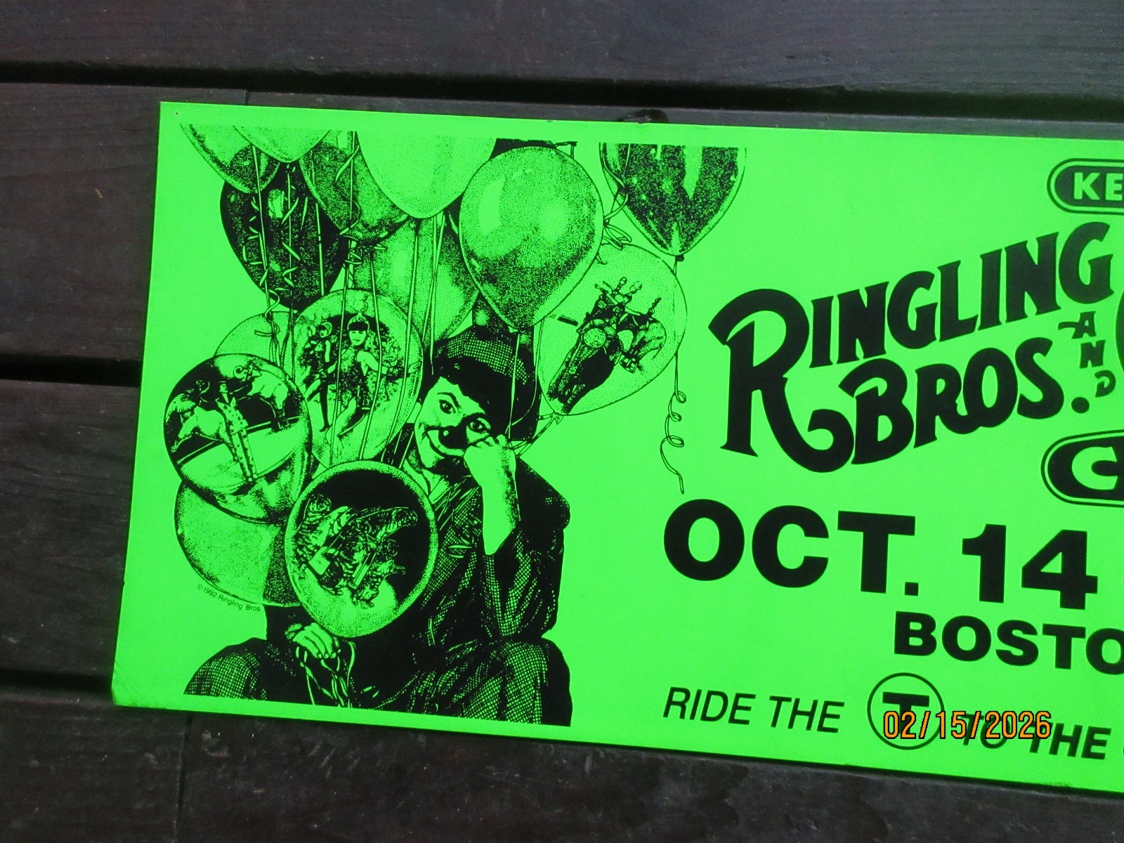 Kenneth Feld Presents Ringling Bros. Barnum Bailey Cardboard Sign Boston Garden