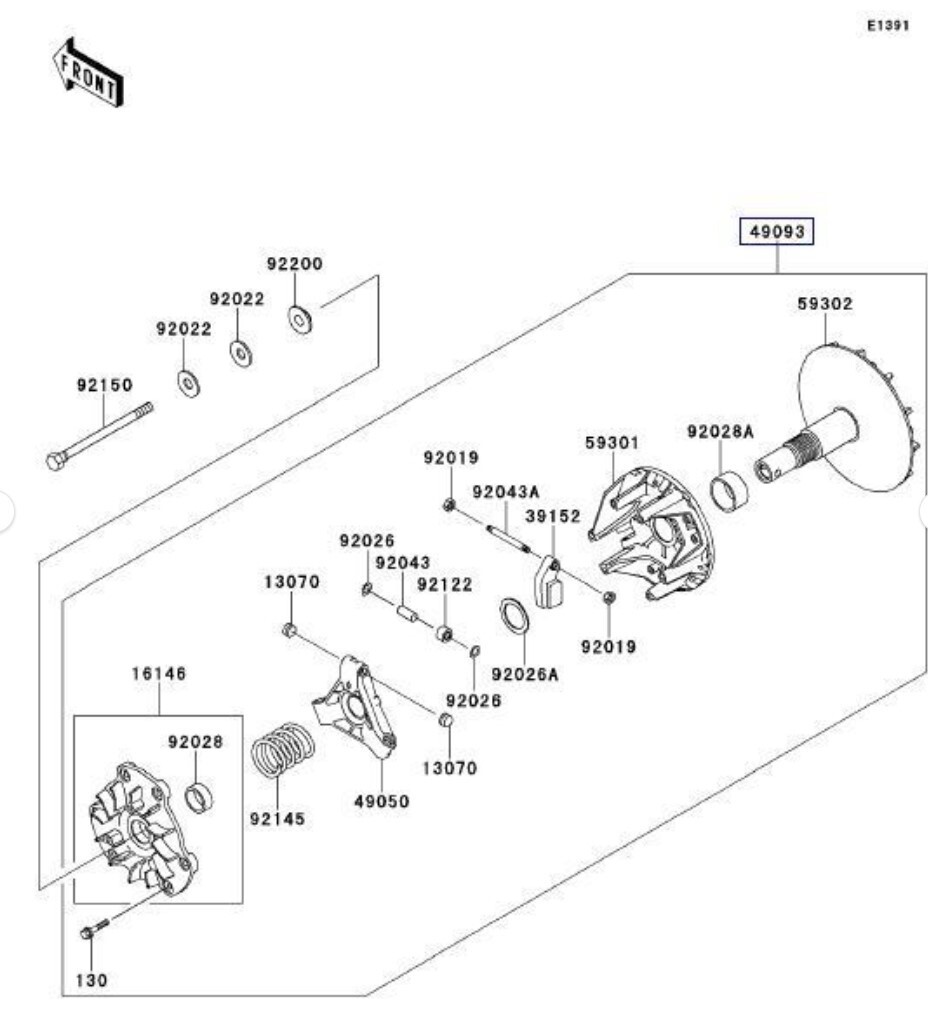 Drive (Primary) Converter/Clutch Rebuild Kit 49093-0025/0023 Kawasaki Mule