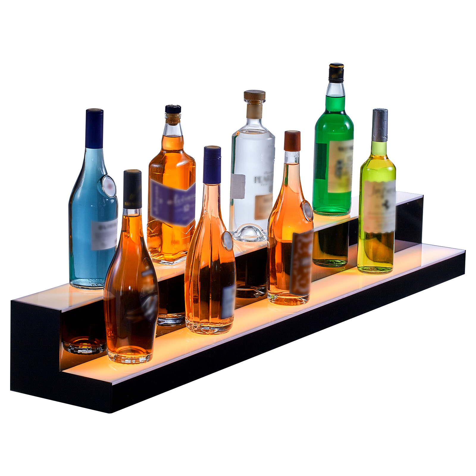 48" 2-Step LED Lighted Liquor Bottle Display Bar Shelf RF& App Control