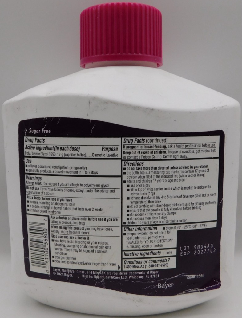 MIRALAX Laxative unflavored Powder ~ 26.9 oz each ~ NEW & SEALED