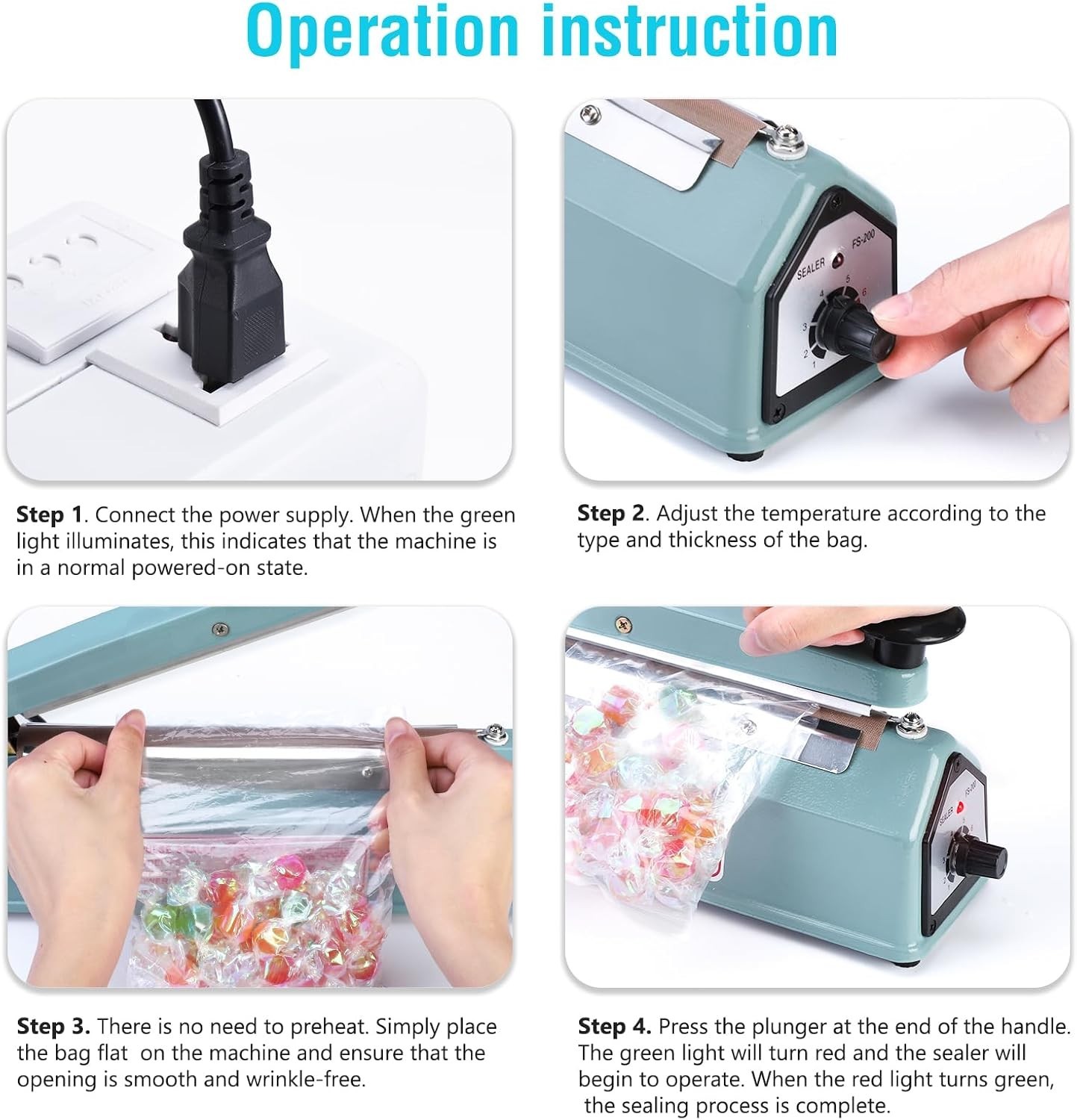 Manual Heat Sealer Machine for Plastic Bags with Adjustable Temperature Dial