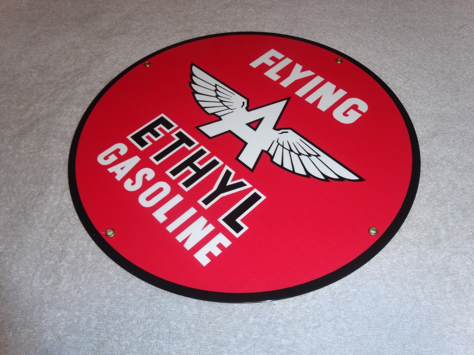 VINTAGE FLYING A ETHYL GASOLINE 11 3/4" PORCELAIN METAL SERVICE STATION OIL SIGN