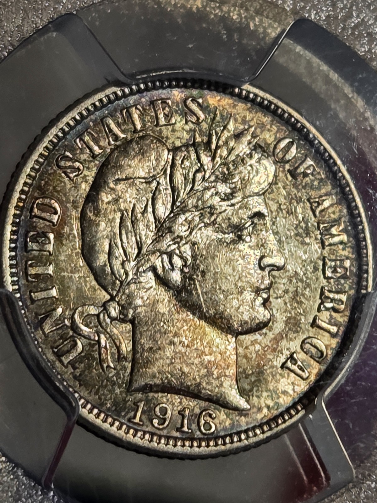 1916 10c Barber Dime PCGS AU58 Toned