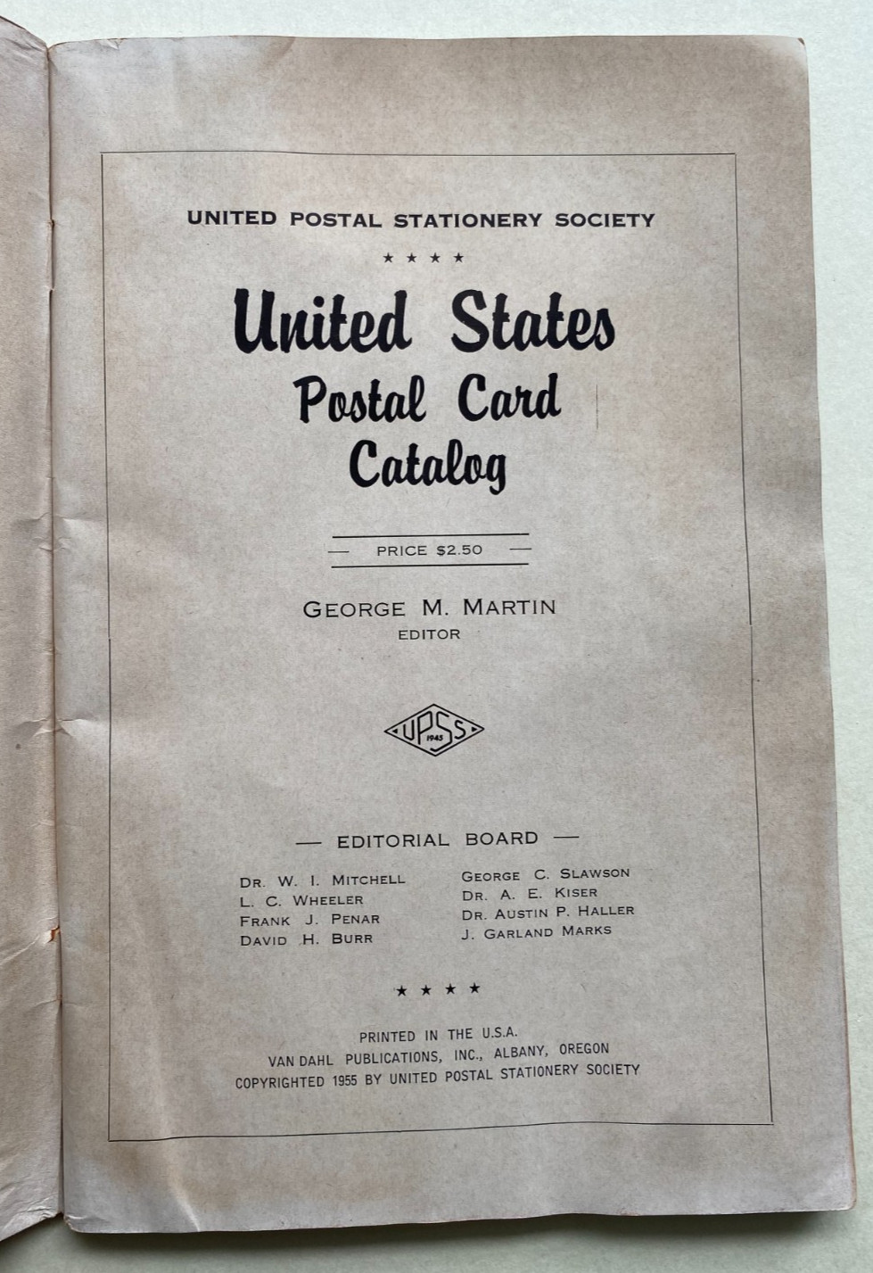 UPSS 1955 United States Postal Card Catalog